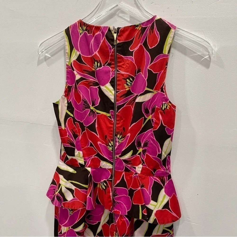 Kate Spade Snap Dragon Tropical Floral Peplum Sleeveless Sheath Dress Size 2